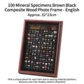 100 natürliche Mineralien-Specimen-Displayrahmen mit schwarzem Hintergrund und Holz - Englisch Schwarzer Hintergrund / 100 Mineralien Set / Braun