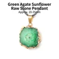 Natural green agate geode slice sunflower pendant with gold gilded edge plating - Green