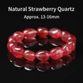 Natuurlijke aardbeienkwarts armband met 13-16 mm ovale kristallen kralen sieraden - Natuurlijke Aardbeienkwarts Stijl / Lichtrood