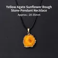 Collier pendentif en pierre brute d'agate jaune tournesol avec cordon noir réglable - Tournesol Jaune