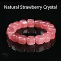 Natuurlijke aardbeienkwarts armband met vierkante kralen in roze en gladde gepolijste afwerking - Natuurlijke Aardbeienkwarts Stijl / 9-10mm / Lichtrood