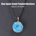 Collier pendentif géode d'agate druzy bleue naturelle, taille de pierre 20-30mm - Géode d'agate / Bleu