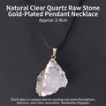 Pendentif en pierre de cristal blanc naturel avec bord doré et cordon de cire noir - Style Pierre Brute de Cristal de Roche Naturel Bordure Dorée