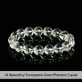 Bracelet en perles rondes de quartz fantôme vert naturel 7A premium avec surface réfléchissante - 7-8mm (Grade Naturel Glacé 7A) / Vert