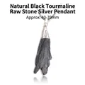 Pendentif artisanal en pierre brute de tourmaline noire naturelle, finition argent - Pendentif Pierre Brute de Tourmaline Noire Queue de Phénix / Noir