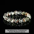 Bracelet en perles de cristal de quartz fantôme vert de qualité 5A avec inclusions - 7-8mm (Grade Naturel Glacé 5A) / Vert