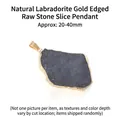 Pendentif en pierre de labradorite naturelle avec bordure dorée élégante SKU - Pendentif Tranche de Pierre Brute Labradorite Bordure Dorée (Cuivre) / Bleu foncé