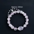 Κομψό βραχιόλι 10mm από φυσικό ροζ χαλαζία με ακανόνιστο κρύσταλλο και ασημένια στοιχεία - 5A Ποιότητα 10mm Στυλ / Φυσικός Ροζ Χαλαζίας Διαυγής Χαλαζίας (Χαλκός)