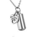 Silver stainless steel pet cremation urn necklace with "Best Friend" heart charm - Heart and Cylinder Memorial Pendant (25465648) / Silver