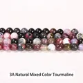 Perles rondes en tourmaline naturelle 3A de couleurs mixtes pour la création DIY - 4mm (Env. 90 pcs/brin) / Tourmaline Naturelle Colorée 3A