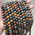 Brins de perles en jaspe naturel multicolore pour la fabrication de bijoux DIY et artisanat - 4mm (Env. 90 pcs/brin) / Agate Océan Verte Naturelle