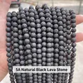 Perles rondes en pierre de lave noire naturelle 5A pour création de bijoux et artisanat - 6mm (Environ 60 Pièces/Mèche) / Pierre Volcanique Noire Naturelle 5A