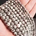 Perles en pierre naturelle mouchetée pour bijoux DIY, finition ronde polie - 6mm (Environ 60 Pièces/Mèche) / Pierre de sésame blanc naturel