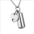 Polished stainless steel heart and pill cylinder cremation urn pendant necklace for ashes - Silver Heart & Pill Cylinder