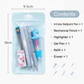 Dinosaur theme stationery set with pens, pencil, and eraser in 18x9.5cm bag - Little Dinosaur 6 Piece Kit / Blue
