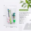 Dinosaur stationery set including pens, pencils, and eraser in 18x9.5cm pouch bag. - Little Dinosaur 6 Piece Kit / White