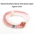 Pulsera de cuentas de cuarzo fresa rosa natural y ágata de 6mm con piedras finas - Taoxu Zhiyi (Pulsera de Doble Vuelta de Cuarzo Fresa Cuarzo Rosa y Ágata Natural) / Unos 6mm