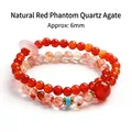Pulsera de varias vueltas de ágata roja natural y cuarzo hematoide de 6mm para mujer - Chiyan Xiangsi (Pulsera de Doble Vuelta de Cuarzo Hematoideo Rojo y Ágata Roja Natural) / Unos 6mm