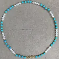 Handgefertigte Halskette aus Amazonit und Naturperlen mit einem goldenen Hakenverschluss - Amazonit Türkis Und Perlen Mischstil / 4mm/40.5cm