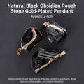 Natuurlijke zwarte obsidiaan ruwe steen hanger gouden rand onregelmatige minerale bedel - Natural Obsidian Raw Stone Gold Edge Pendant