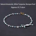 Collana artigianale in amazzonite naturale e pietra di pino bianco con perle barocche - 41.7+6cm
