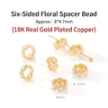 Premium 18K gold plated copper flower spacer beads with white pearls, 8x4.7mm size - Hexagonal Flower Pearl Spacer Bead / 10 Pieces