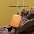 Pendentif en jade Huanglong orange naturel avec cordon vert réglable, longueur 70cm - Collier Plaque Wushi Jade Dragon Jaune Naturel Corde Verte