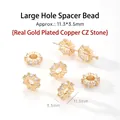 Premium gold-plated copper spacer bead with micro-pave zircon, 11.3mm large hole charm - Large Hole Zirconia Spacer Beads / 10 Pieces
