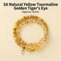 Natürliches 5A Gelbes Rutilquarz und Goldenes Tigerauge Perlenarmband mit 6mm Perlen - Citrine Tiger's Eye Double Loop Bracelet