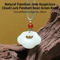 Natürlicher Tianshan Jade Wolkenanhänger mit grünem geflochtenem Seil - Ruyi-Schloss Jade Anhänger Mit Bohnengrüner Kordel / Umfang ca. 68cm