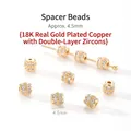 18K real gold plated copper spacer beads with double-layer zircon stones, 4.5mm size - Double Layer Zirconia Spacer / 10 Pieces