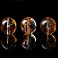 Perles rondes en cristal de quartz fantôme jaune et rouge pour la création de bijoux DIY - Perle Unique 11mm / Cristal de Carpe Koi à Feuille d'Or Optimisé 7A