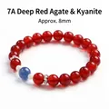 Natürliches dunkelrotes Achat und blaues Kyanit Edelstein-Armband für Damen, 8mm groß - 8mm / Tiefroter Achat & Kyanit Stil