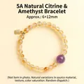 Bracciale di perle in quarzo fantasma giallo naturale e ametista con ciondolo dorato - Citrine & Amethyst Beaded Bracelet