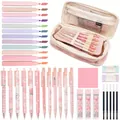 Complete aesthetic stationery set with pink pencil case, peach pens and highlighters - Peach Aesthetic Series / Pink