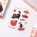 Autocollants en PET imperméables de haute qualité avec de mignons chats noirs et pommes - Chaton avec écharpe