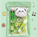 Green panda themed cartoon animal stationery set including pen and plush purse - Panda 4-Piece Set