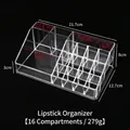 Transparent acrylic lipstick organizer with 16 grids and detailed size measurements - 16 Grids (No Lid)