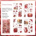Vintage Crimson Evening floral PET sticker pack for DIY scrapbooking, 4 sheets per set - 4 Sheets/Pack / Crimson Sunset