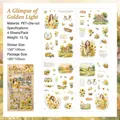 Vintage sunflower theme PET sticker pack featuring golden watercolor illustrations - 4 Sheets/Pack / Golden Glow