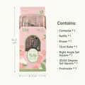 Juego de papelería escolar de 7 piezas con compás de metal y reglas florales rosa - Serie Tulipanes Dibujos Animados / Rosa