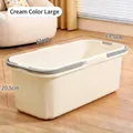 Large cream-colored rectangular plastic mop bucket, 51cm long with gray handles - 20L / Cream