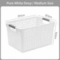 Cesta de almacenaje de plástico blanco, talla M, dimensiones 29,5x20,5x16,5 cm con asas - Blanco Puro Profundo Mediano