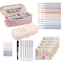 Large pink pencil case stationery set with pastel highlighters and pens for students - Purple Astronaut Series (Theme Set 3) / Purple