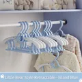 Duurzame uitschuifbare babykleerhangers in lichtblauw met berenontwerp voor de kast. - Beer Intrekbare Stijl (4048) / 10 Stuks Verpakking / Eilandblauw