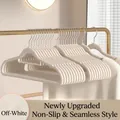 Premium non-slip beige velvet hangers with extra thick design for shoulder protection - Non-Slip Non-Marking Flocked Style (Professional Choice) / Almond White