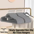 Quiet grey non-slip velvet flocked hanger for space-saving wardrobe organization - Non-Slip Non-Marking Flocked Style (Professional Choice) / Teke Grey