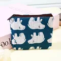 Mini canvas coin purse with cute polar bear pattern, blue small zipper pouch for coins - Polar Bear