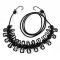 Black portable elastic clothesline with 12 clips and anti-slip beads for travel - 12-Pack Clips / Black