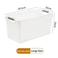 Large narrow white plastic storage basket with handles, 39.5 x 20 x 19 cm dimension details - Narrow Style / L / Cream White